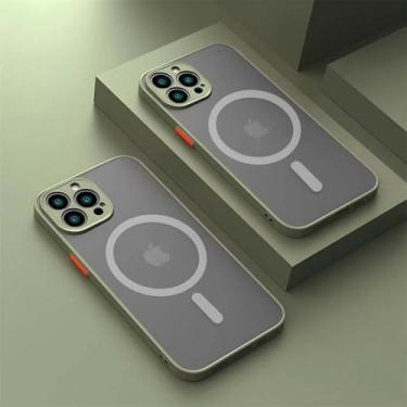 Imagem de Capa fosca para iPhone 15, 14, 13, 12, 11 Pro Max Plus, carregamento magnético sem fio, acessório de proteção macia, verde-mecânico, para iPhone 12 Pro