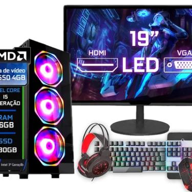 Imagem de PC Gamer Completo Intel I5 3a Geração, 16GB, AMD RX 550 4GB, SSD 480GB, Windows 10, Preto + Monitor 19 Polegadas + Kit Gamer Teclado Mouse