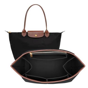 Imagem de DOIAPUOS Bolsa organizadora de feltro para bolsa Longchamp Le Pliage S, bolsa de mão, borda de couro, organizador Longchamp (preto, pequeno)
