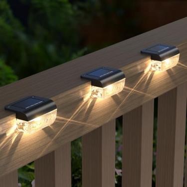 Imagem de Eyrosa Pacote com 12 luzes solares para convés, luzes solares à prova d'água para exterior, escadas, degrau, cerca, quintal, jardim, pátio, piscina, trilhos (branco quente)