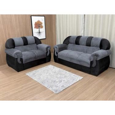 Imagem de Jogo de Sofá de 2 e 3 Lugares Luxo Resistente Cinza com Preto
