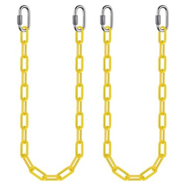 Imagem de 2 correntes de pendurar resistentes de 101 cm com mosquetões, capacidade de 453 kg, extensão de corrente de balanço com ganchos, correntes de rede, corrente revestida amarela para cadeira suspensa