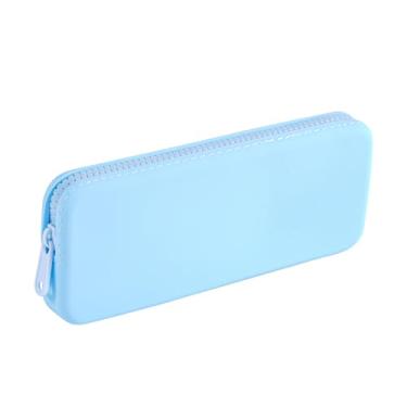 Imagem de WHHJM Porta-pincéis de maquiagem de silicone, bolsa de maquiagem para viagem, organizador de pincéis portátil macio, estojo grande para pincéis de maquiagem essenciais de viagem, bolsa com zíper, Azul