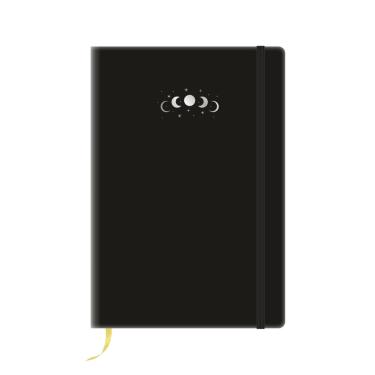 Imagem de Bullet Journal Redoma Pontilhado Lua e Estrelas — Capa Texturizada com Fitilho