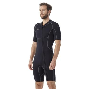 Imagem de Hevto Shorty Wetsuits masculino neoprene de 2 mm com bolsos frontais zíper curto para surf, natação, SUP, snorkeling, mergulho (M2S-preto, M)