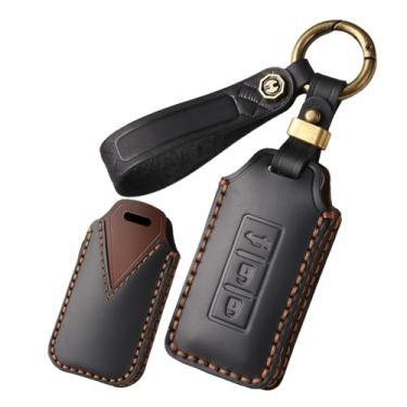 Imagem de HIBEYO Capa de chaveiro de couro adequada para Mitsubishi Outlander Sport Eclipse Cross ASX Mirage RVR Lancer Fortis Ex com chaveiro Smart Remote Auto Key Case adequado para Mitsubishi Car Key