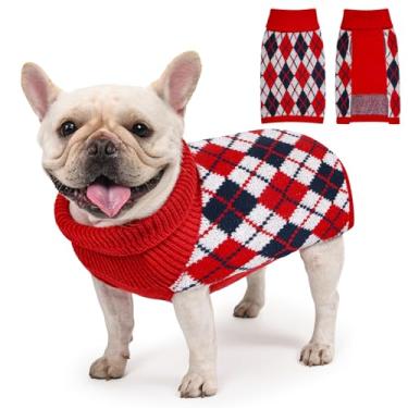 Imagem de KCFESTIHUE Suéter para cães médios xadrez de malha xadrez gola rolê roupas de inverno meninos meninas stretch buldogue francês dachshund corgi beagle pug natal animal de estimação G