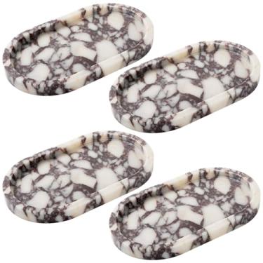 Imagem de Calacatta Bandejas ovais de mármore de viola 25,4 x 15,2 cm - conjunto organizador de banheiro e cozinha, prato de servir de pedra para joias/perfumes