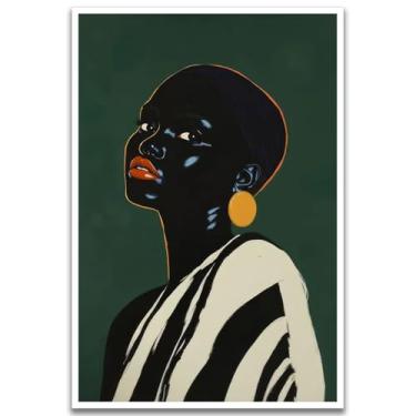 Imagem de Decoração de parede em tela de mulher africana, arte de parede de menina negra, abstrata, pôster de mulheres afro-americanas, moda, preto, feminino, fotos, impressões de arte para sala de estar