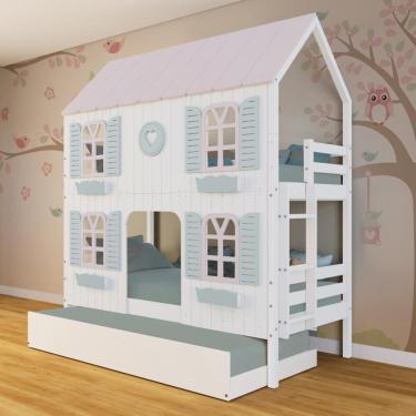 Imagem de Treliche Casinha Bela com Coração 4 Janelas Venezianas - Madeira Maciça Branco/Rosa/Verde | Megamobilia