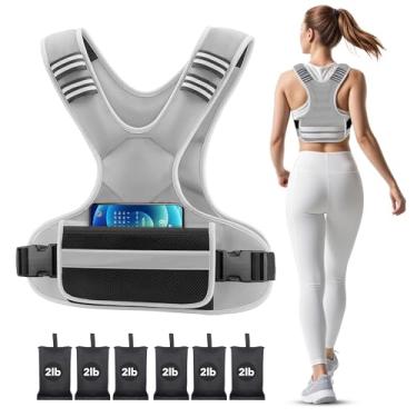 Imagem de Colete feminino com peso ajustável de 1,8 a 4,5 kg, 5,4 a 8,2 kg, 9,1 a 14,5 kg, com 6 pesos de ferro, ombreiras e bolso grande para caminhada, corrida, crossfit, treinamento de força, 9 a 14,5 kg