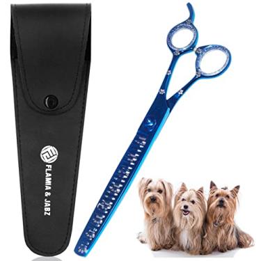 Imagem de Tesoura profissional para cuidados de cães com estampas de patas para cães, gatos e animais de estimação (destro, azul, aço inoxidável 20 cm)