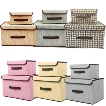 Imagem de Caixa Organizadora Multiuso Rígida Com Tampa dobravél – Kit 2 Unidades – Ideal para Closet, Armário, Estante ou Prateleira (CORES SORTIDAS)