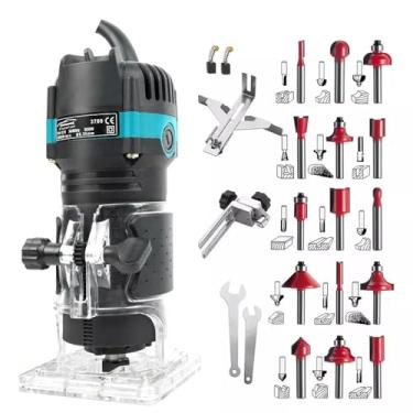 Imagem de FINYQBET Tupia Laminadora Manual - 800W, 30000 RPM, Fresadora de Madeira Portátil, Tupia Com 15 Brocas e acessórios, Ideal para Artesãos Trabalhos em madeira e Profissionais de DIY (Preto, 110V)