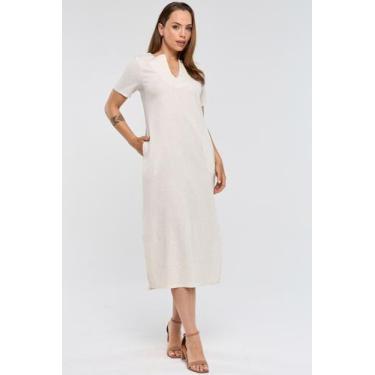 Imagem de Vestido Midi PKS Decote V Linho Natural, G