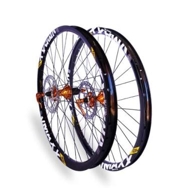 Imagem de Roda Montada 26 Vmaxx Preta Cubo Barulhento K7 HG Dourado 36f (par) - 