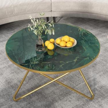 Imagem de Mesa de café HLR redonda verde com tampo de mármore sintético com mold