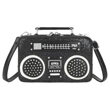 Imagem de Bolsa de mão vintage para gravador de rádio, alça de metal, alça de metal, bolsa de ombro pequena, Ba-glitter preto, Bolsa clutch transversal
