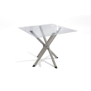 Imagem de Mesa De Sala Jantar Volga C/ Tampo De Vidro Quadrado 90cm Niquel - Kappesberg