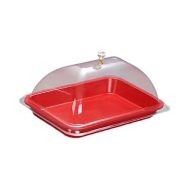 Imagem de IEUDNS Suporte para bolo com tampa de cúpula para alimentos, servidor de cupcake multiuso, bandeja de servir portátil elegante, tampa para servir cupcakes de, Vermelho