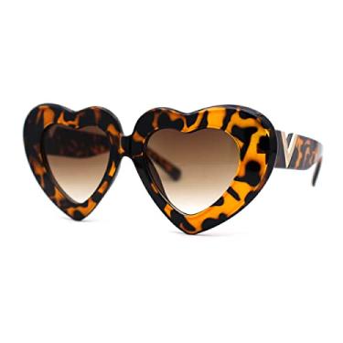 Imagem de Óculos de sol femininos super grossos e grossos em formato de coração, Tartaruga/marrom, 5 7/8" (150mm) x 2 3/8" (59mm)