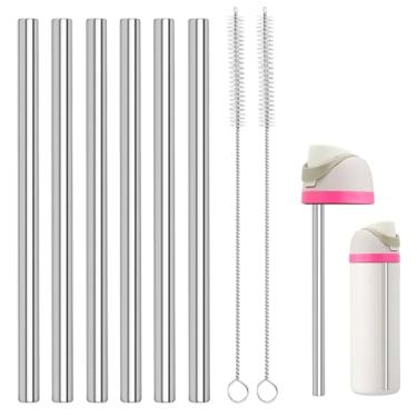 Imagem de LUCKINEE Canudos de aço inoxidável de substituição para Owala FreeSip/Flip 680 g 947 ml, pacote com 6 canudos de metal reutilizáveis com 2 escovas de limpeza de canudo para acessórios Owala FreeSip