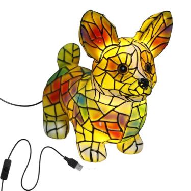 Imagem de ZFLYCANP Lâmpada para mesas de cabeceira, lâmpada corgi de resina manchada, luz noturna de pug, lanterna de mesa com tema engraçado, luz artística de série de cães para amantes de cães (corgi em pé)