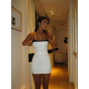 Imagem de Vestido Mini Preto De Renda Com Alças Brancas Para Mulheres, Sexy, Cos