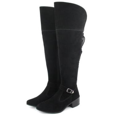 Imagem de Bota Over The Knee Cano Longo Feminina - Nalu Shoes, Preto camurça, 35