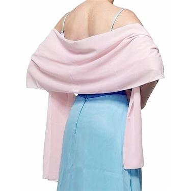 Imagem de Chiffon Cachecol Pashmina Xales E Wraps Para Vestidos De Noite Capas De Casamento Cover Up, Light Pink, One Size