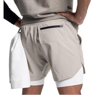 Imagem de Shorts De Treino De Corrida 2 Em 1 Masculinos Shorts De Treinamento Leves Shorts De Ginástica De Secagem Rápida Com Bolso Para Telefone, Brown, XL