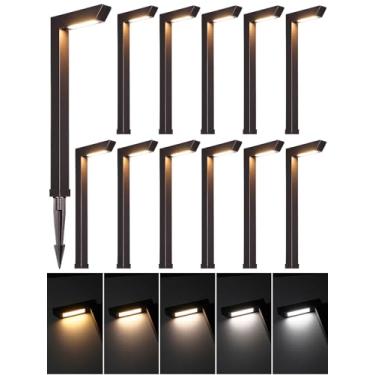 Imagem de LEONLITE Pacote com 12 lâmpadas LED 5CCT para caminho de paisagem de baixa tensão, 2700K/3000K/3500K/4000K/5000K luzes de calçada à prova d'água com fio, caixa de alumínio listado CRI90 ETL, bronze