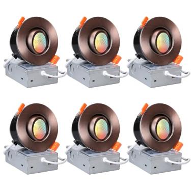 Imagem de TORCHSTAR 5CCT 3 polegadas Gimbal LED embutido luz, CRI90+ regulável giratório ajustável Downlight, Airtight IC, 2700K3000K3500K4000K5000K5000K, Canless LED Teto, óleo friccionado, pacote com 6