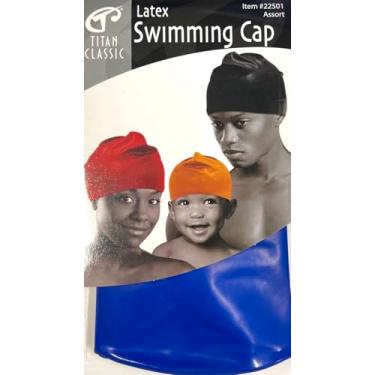 Imagem de TITAN Touca de natação de látex – Touca de natação unissex para adultos e crianças, tamanho único – Touca de látex confortável, leve e elástica para piscina, treinamento e recreação (azul royal)