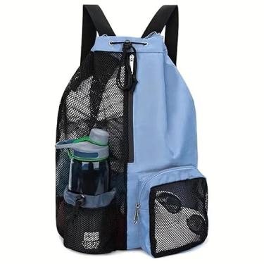 Imagem de Mochila Natação Grande com Rede Respirável, Bolsa Natação Esportiva para Academia, Praia e Piscina – Mochila Academia Masculina Resistente (Preto) (Azul)