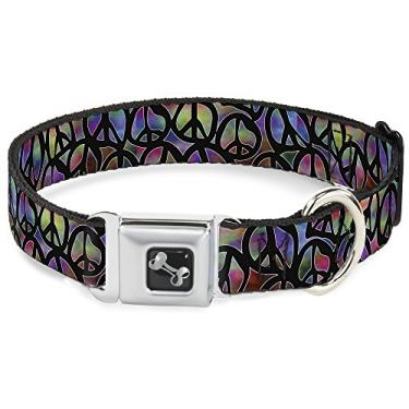 Imagem de Buckle-Down Coleira para cachorro com fivela de cinto de segurança - Peace Psychedelic - 2,54 cm de largura - Serve em pescoço de 22,88 a 38,12 cm - Pequena
