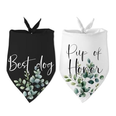 Imagem de Pacote com 2 bandanas Pup of Honor Best Dog Wedding Dog Bandana, festa nupcial, noivado, acessório para fotos para animais de estimação, acessórios para amantes de animais de estimação presentes