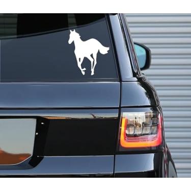 Imagem de Printbeat Decalque de pônei branco – uso interno e externo | Adesivo de vinil branco | Laptop de janela de caminhão com garrafas de água | Uso fácil para carro, van e bicicleta | 14 cm x 13 cm