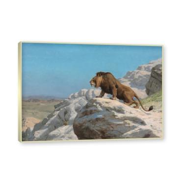 Imagem de Moldura de champanhe. Famosas pinturas a óleo (leão no relógio) de Jean Leon Gerome, reprodução impressa em tela, arte de cenário para decoração de sala de estar. 40 x 56 cm - 15,7 x 20,1 pol