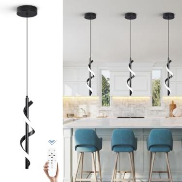 Imagem de Luminária pendente de LED espiral moderna, lâmpada suspensa de LED minimalista regulável, luminária suspensa ajustável para quarto, sala de estar, pia de cozinha, 1 pacote (preto)