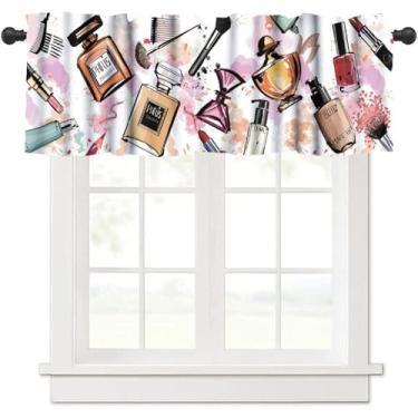 Imagem de Cortina de sanefa moderna, estampa de tema de maquiagem cosmética, perfume, batom, esmalte, escova, tratamento de janela, sanefa para casa, sala de estar, quarto, 137 x 45 cm