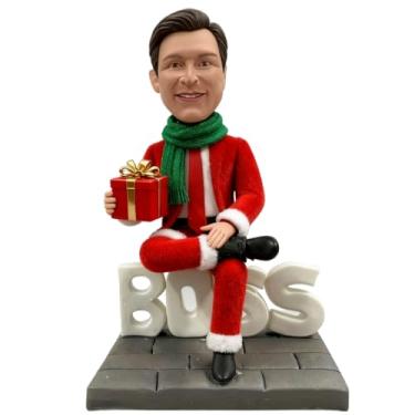 Imagem de Bobblehead de Natal personalizado feito à mão da sua foto - ideal para mesa e painel de carro, presente perfeito para chefes durante férias/ocasiões especiais