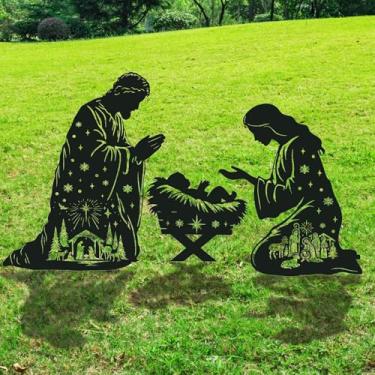 Imagem de Rngmsi Decorações de presépio de metal ao ar livre para quintal, conjunto de estacas decorativas de jardim com 3 peças de Natal Jesus, silhueta preta, presente ao ar livre para mulheres e homens