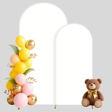 Imagem de Conjunto de 2 capas de arco branco de casamento (2,2 m/2,4 m) de elastano com elástico para decoração de arco Chiara para casamento, chá de bebê, festa de aniversário, decoração de arco, cenário