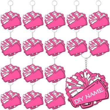 Imagem de Tondiamo 20 peças de etiqueta de bolsa de torcida de megafone cheerleader pompom etiqueta DIY porta-chaves de bagagem de acrílico para presente, rosa, 2.76 inches x 2.76 inches x 0.08 inches