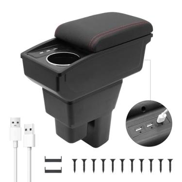 Imagem de YJYWZH Caixa De Armazenamento Para Apoio Braço Carro Honda Fit Jazz 2009-2013, Organizador Console Central Camada Dupla Com 6 Portas Usb E Porta-Copos, Acessórios Internos (Linha Vermelha)