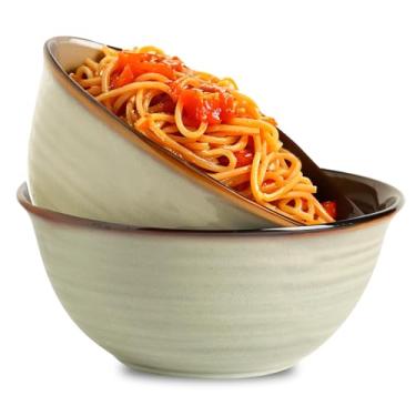 Imagem de MEKY Conjunto de 2 tigelas de cerâmica de 2,5 ml, tigelas grandes para preparação de cozinha, assar, servir salada, macarrão, ramen, micro-ondas e lava-louças, resistente a arranhões, chocolate marrom