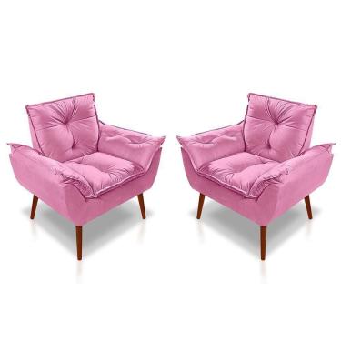 Imagem de Kit 02 Poltrona Opala Decorativa Suede Rosê
