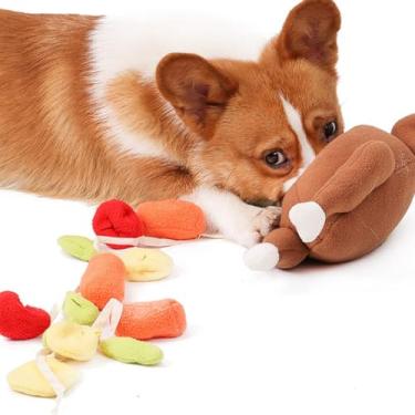 Imagem de ZLHETWT Brinquedo de esconde-esconde-esconde, brinquedo de treinamento de comida, brinquedo de pelúcia para cães de peru, brinquedo fofo para mastigar e ranger, brinquedo interativo de esconde-esconde