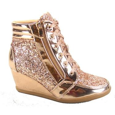 Imagem de Tênis feminino Forever Link Fashion Glitter cano alto com cadarço, Rose Gold, 6.5